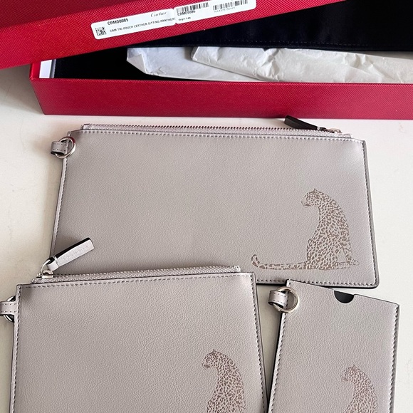 Cartier Tri leather pouch wallet with sitting panther - brand new with box - Picture 2 of 5